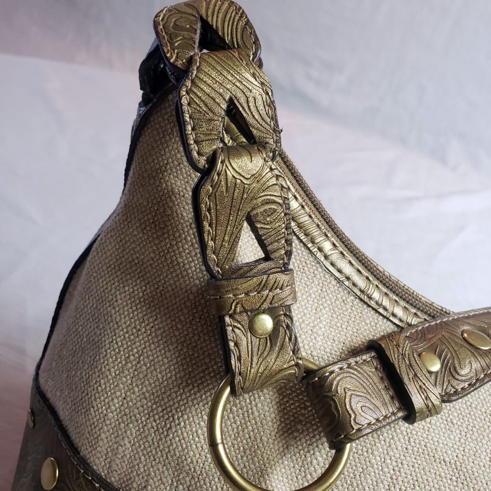 Relic Women's Cream Leather Studded Lined Canvas Purse Shoulder Bag - Picture 7 of 12